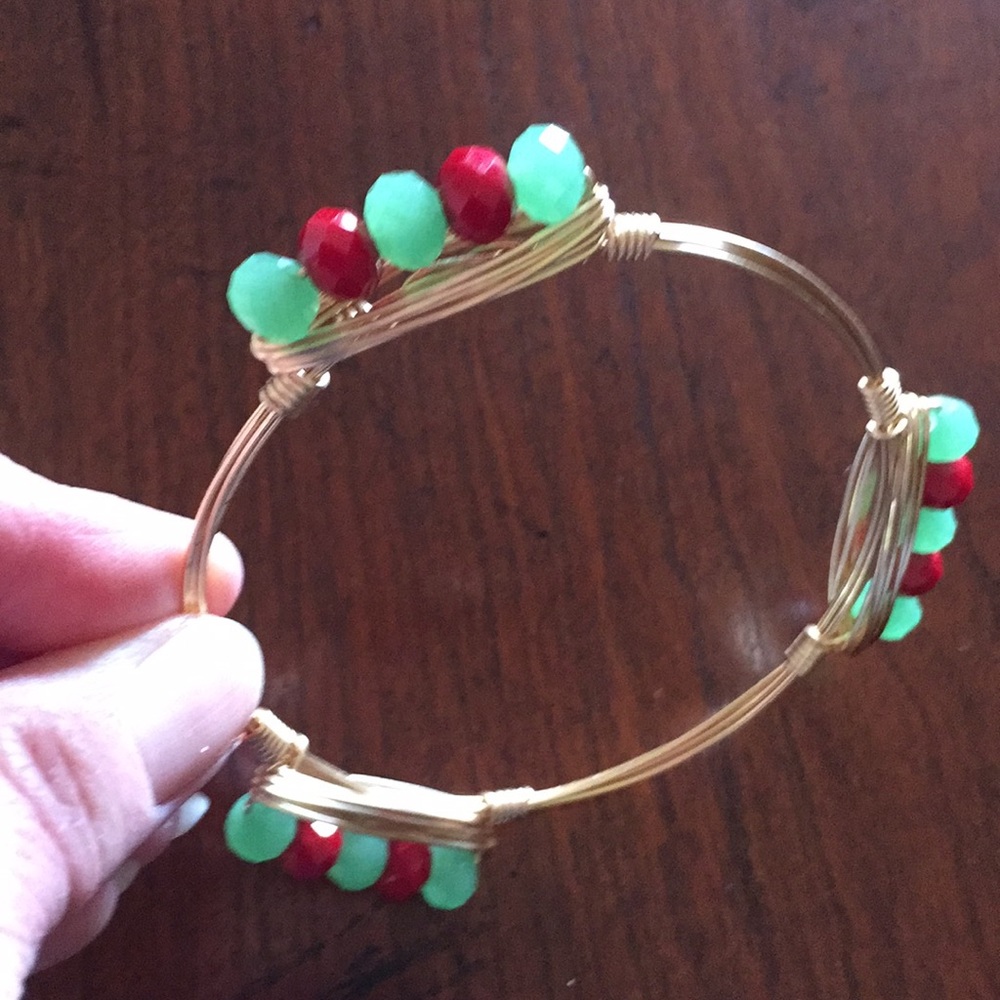 Handcrafted holiday bangle. Never been worn.